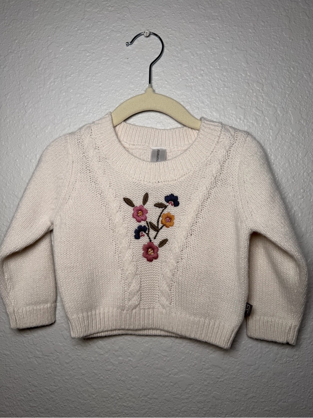 Modern Moments // 12 Mon Baby Girl Floral Embroidered Cable Knit Sweater